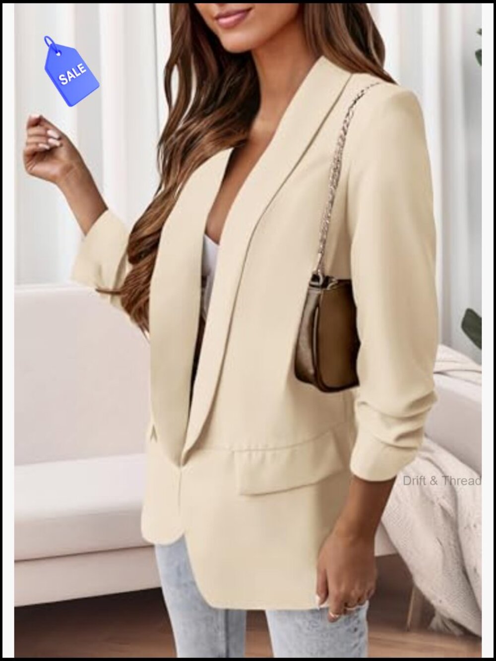 Oversized Blazer Open Front Lightweight Polyester Business Casual Work Jacket - Picture 6 of 7
